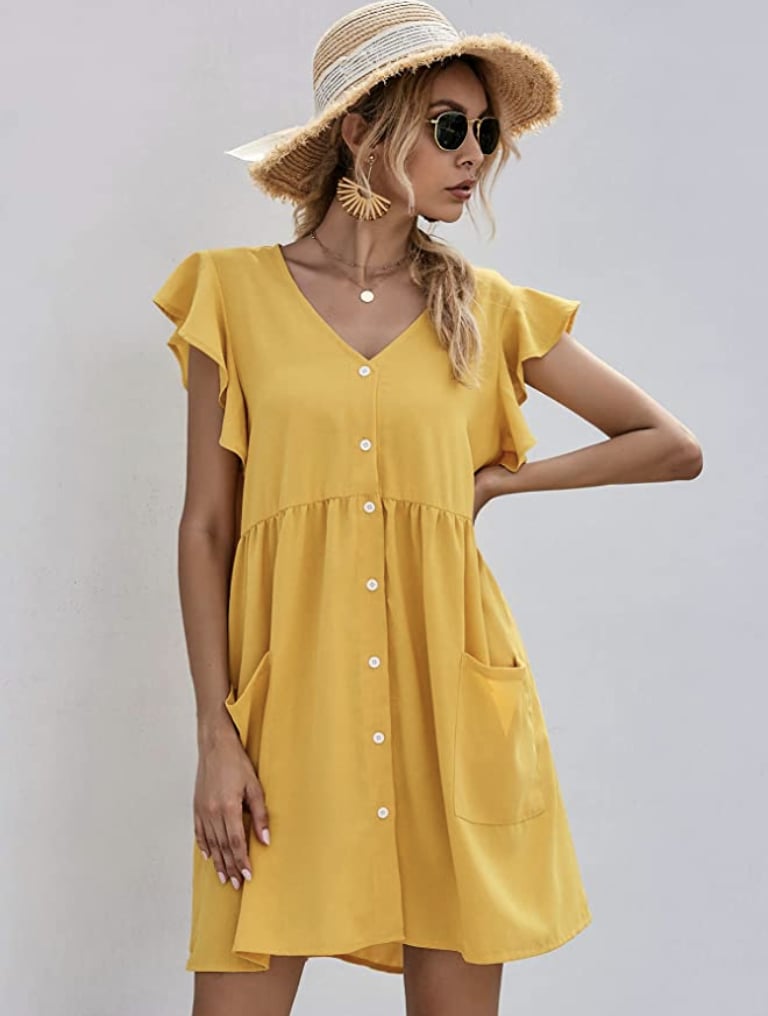 Romwe Button Down V-neck Shift Dress