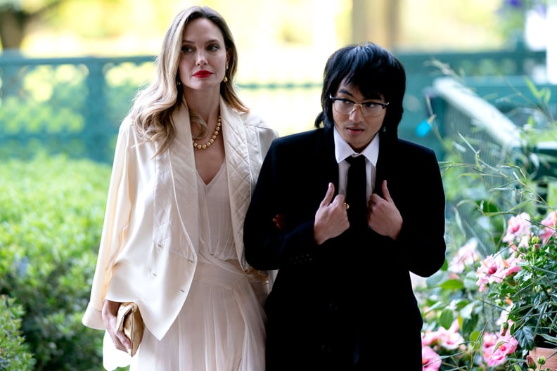 US actress Angelina Jolie (L) and her son Maddox arrive for a State Dinner US President Joe Biden and US First Lady Jill Biden host for South Korean President Yoon Suk Yeol and his wife Kim Keon Hee at the White House in Washington, DC, on April 26, 2023.