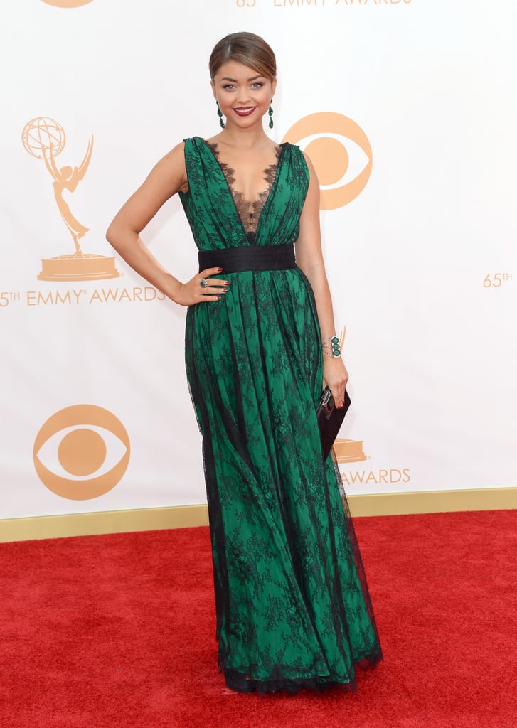 Sarah Hyland went green, picking a v-neck dress accented with black lace from CH Carolina Herrera.