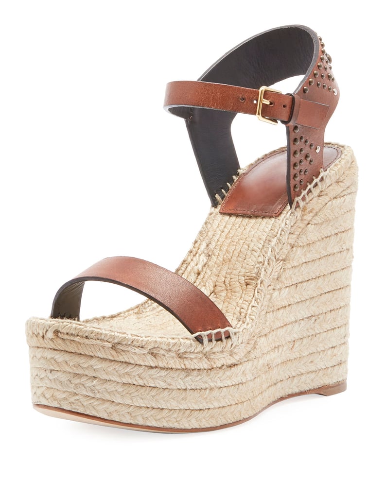 Saint Laurent Leather Platform Wedge Espadrille Sandal