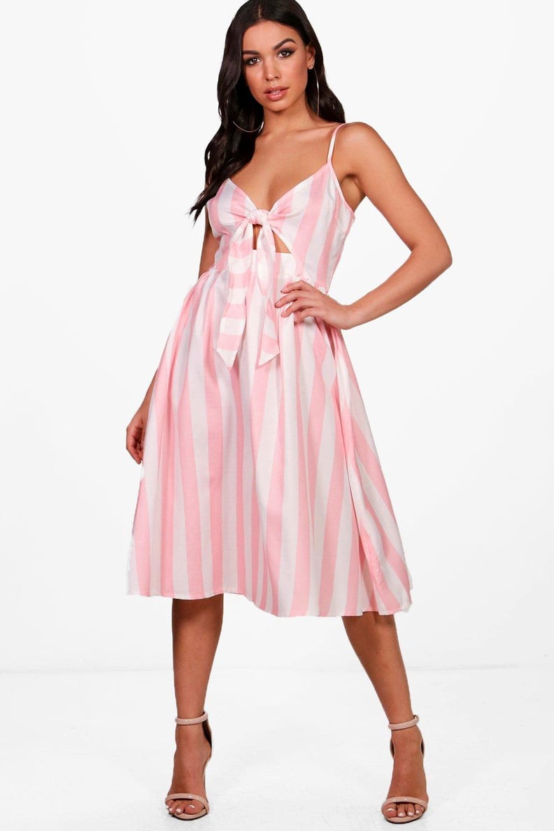 Boohoo Bow Front Striped Skater Dress