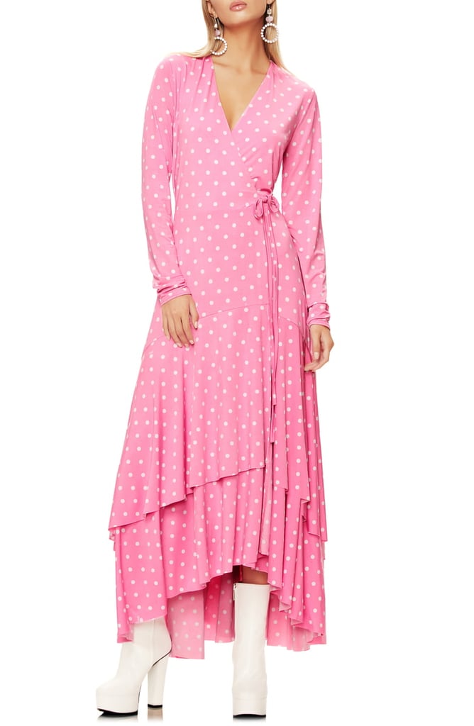 AFRM Elodie Ruffle Hem Long-Sleeve Wrap High/Low Dress