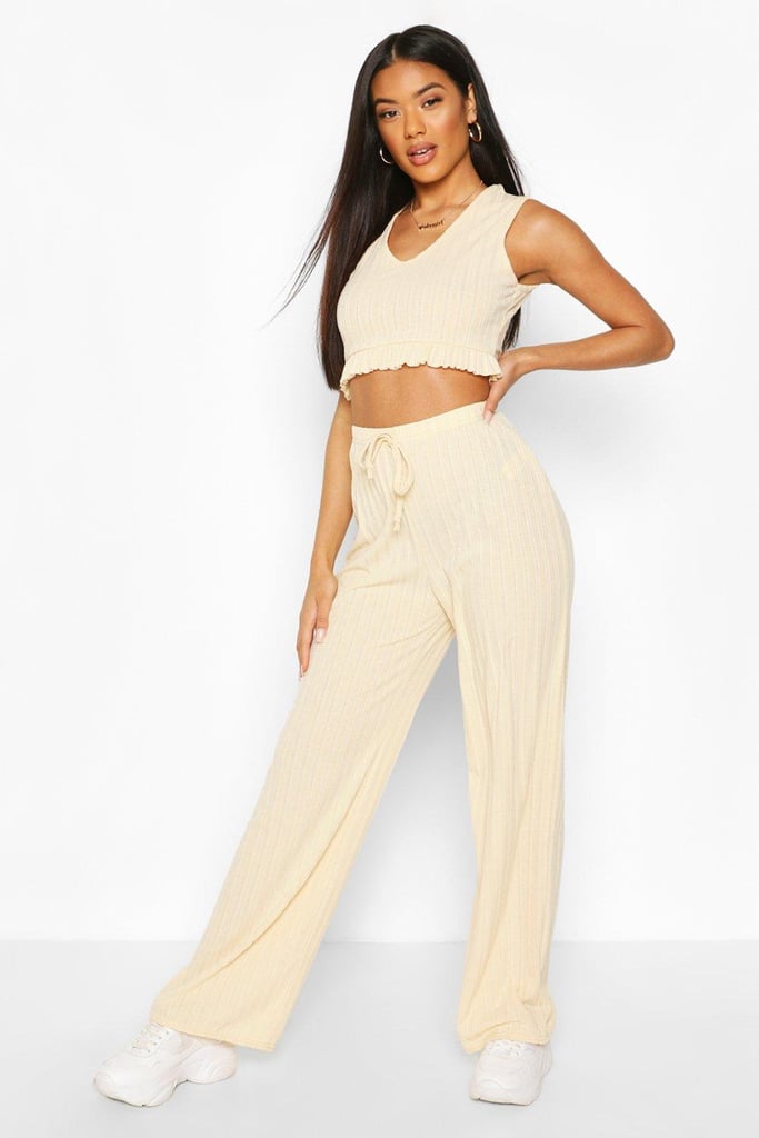 Rib Ruffle Hem Top and Pants Co-Ord