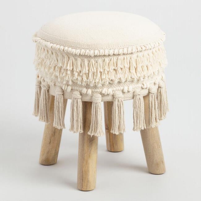 White Stool With Tassels