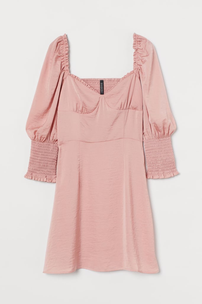 Smock-Detail Satin Dress