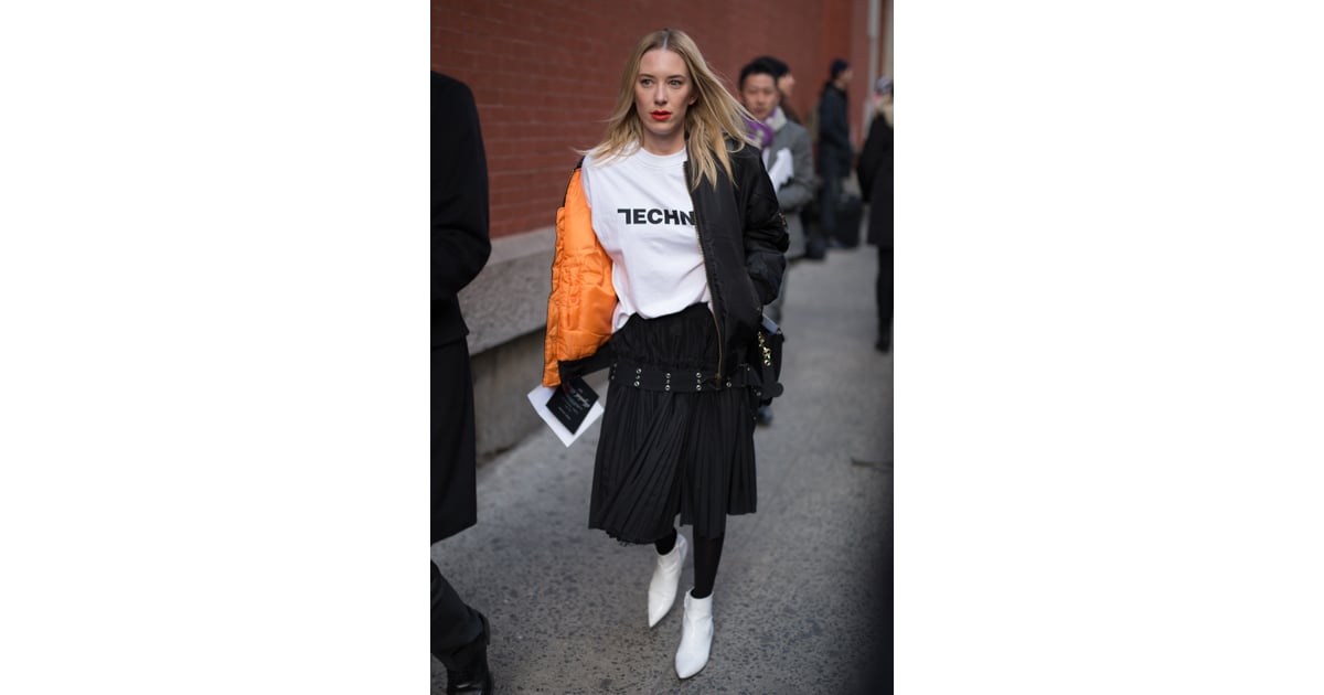 Throw on a bomber jacket over a simple tee and style it with a How to Wear White Boots in the