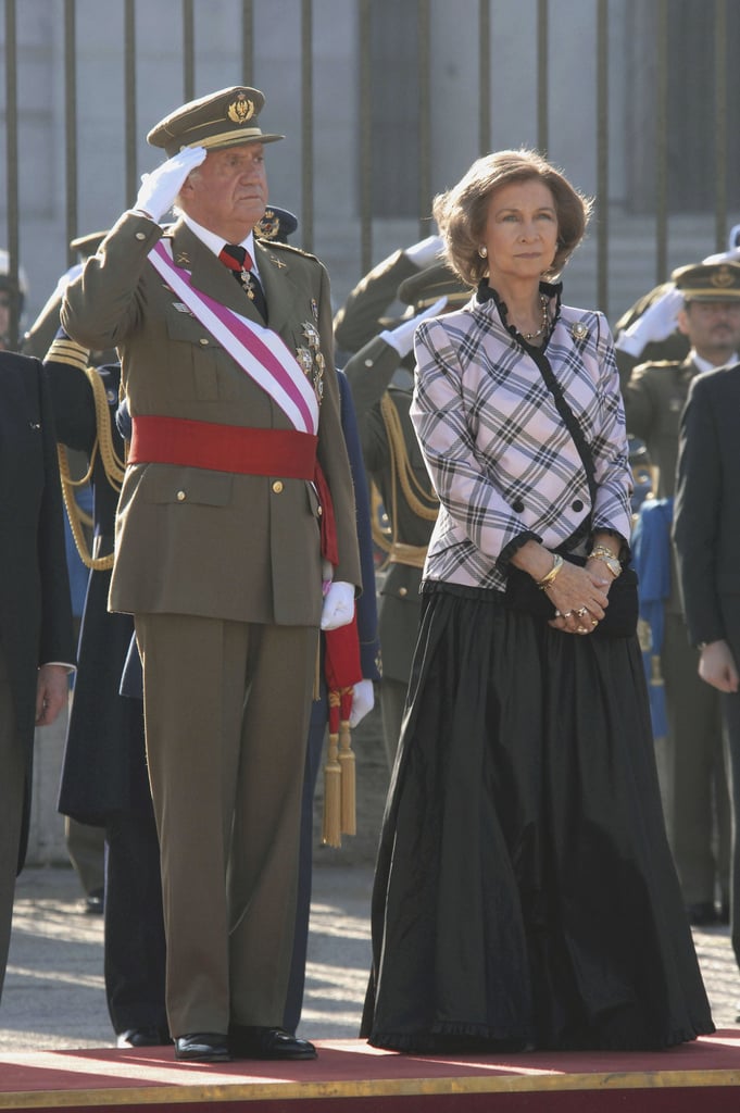 Queen Sofía in a Plaid Jacket and Black Ball Skirt, January 2007