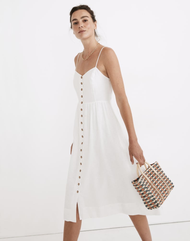 Your Perfect White Summer Dress: Linen-Blend Cami Button-Front Midi Dress