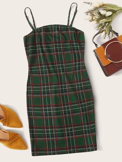 SHEIN Tartan Print Slip Dress