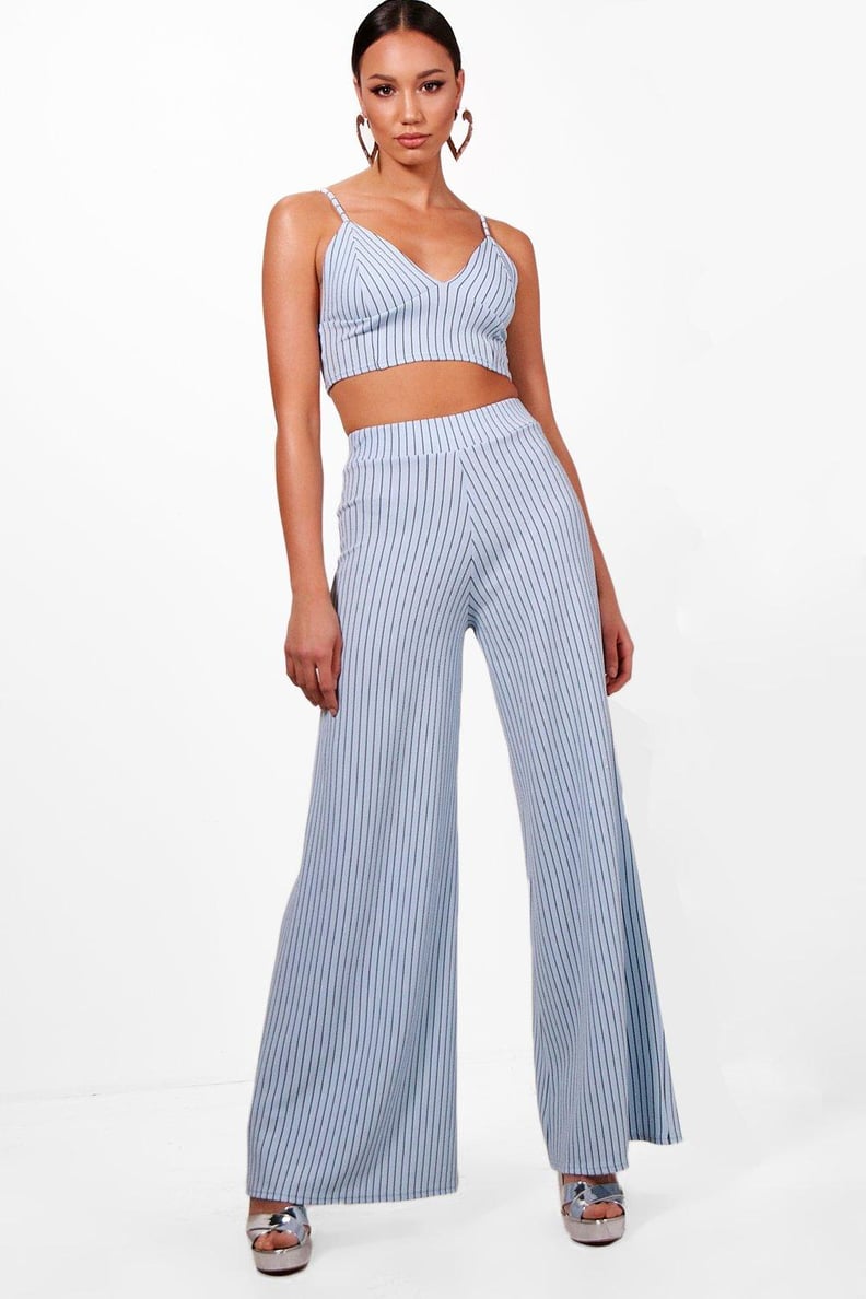 Boohoo Tall Pinstripe Bralet & Leg Trouser Co-ord