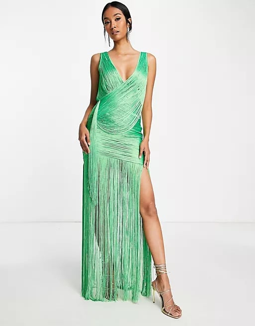 Asos Design Drape Fringe Maxi Dress With Wrap Detail