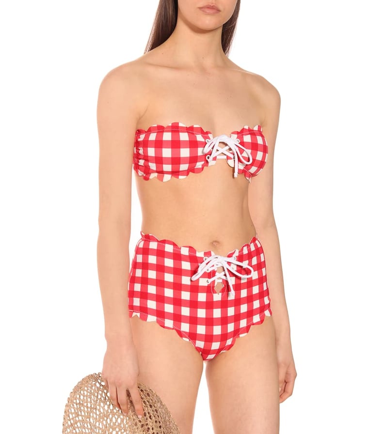 Marysia Antibes Tie Bandeau Bikini Top and Riviera Gingham Bikini Bottoms