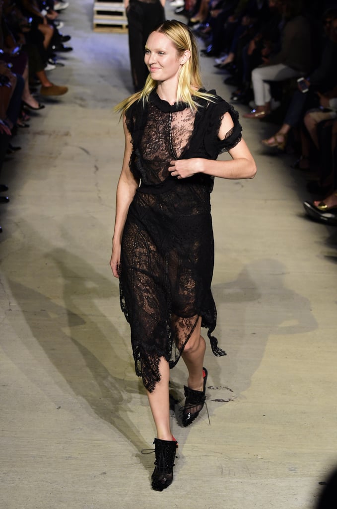 Candice Swanepoel showed off a black lacy number.