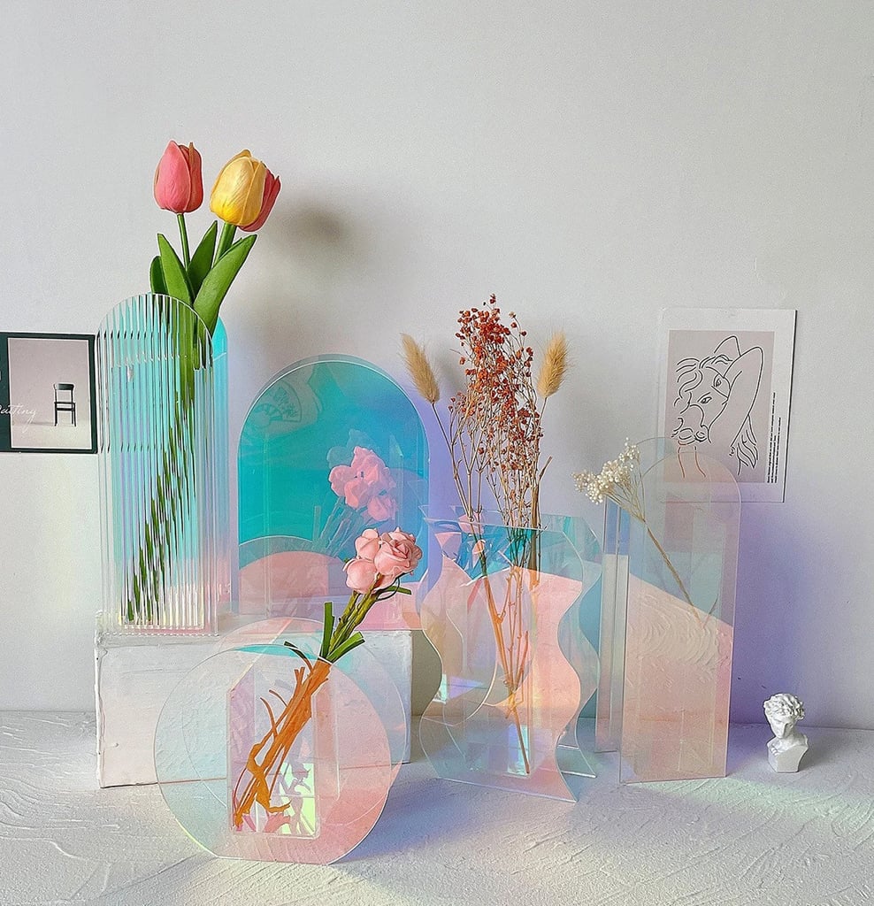 For Translucent Color: Jojo By Joda Iridescent Rainbow and Mirrored Acrylic Vase