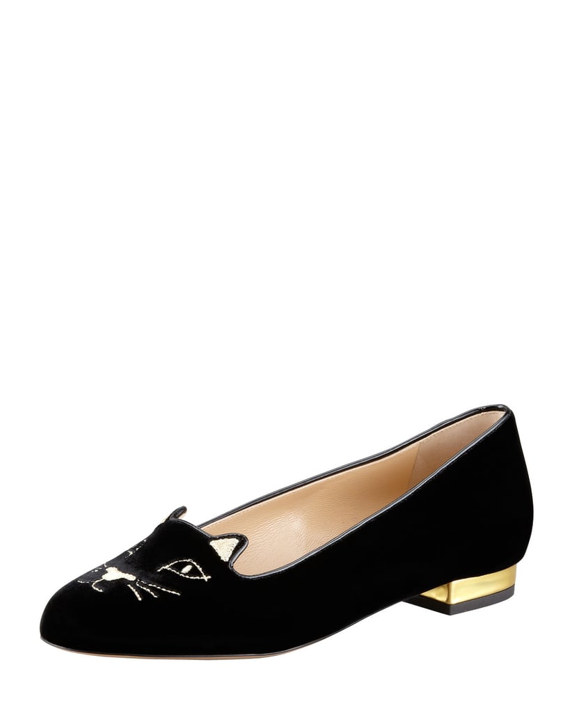 Charlotte Olympia Kitty Cat-Face Velvet Skimmer