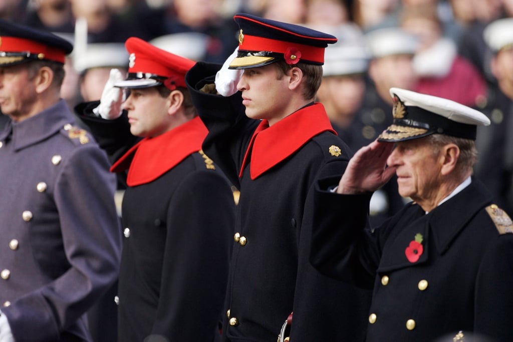 Prince Philip and Prince William (along with Prince Edward) photographed saluting at the Cenotaph on Remembrance Day in 2007.