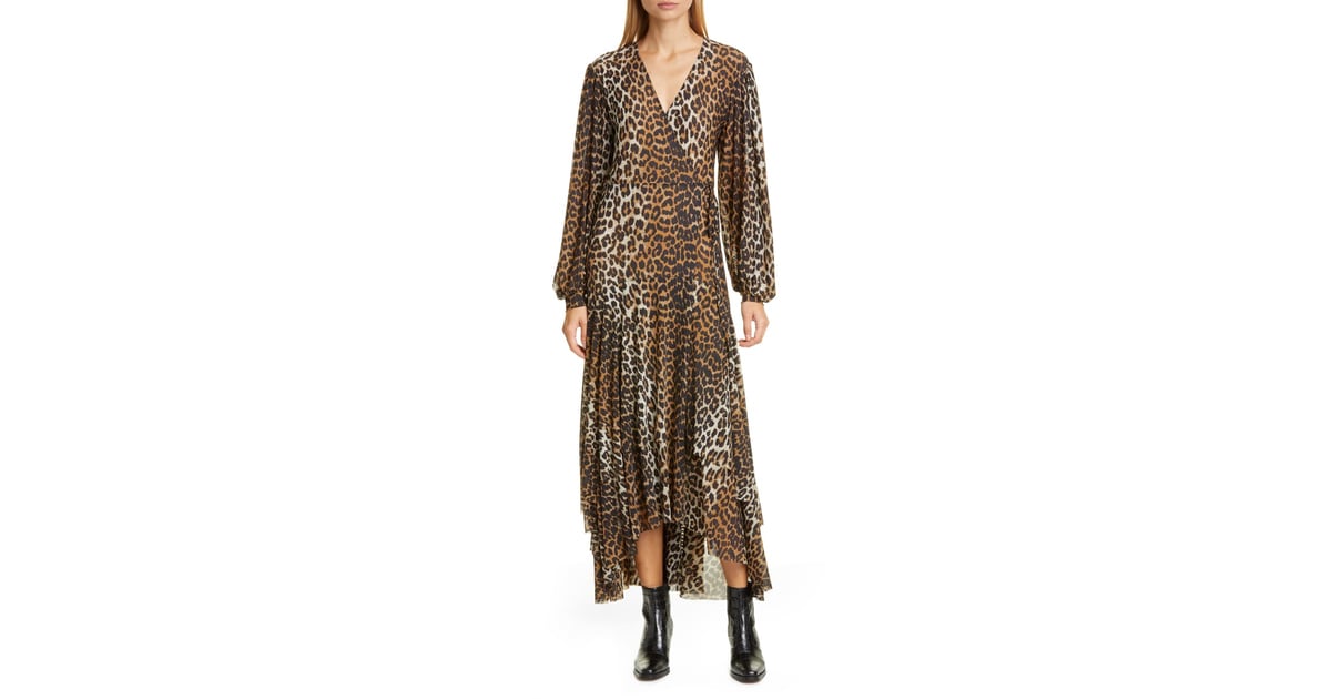 Ganni leopard print sales mesh maxi dress