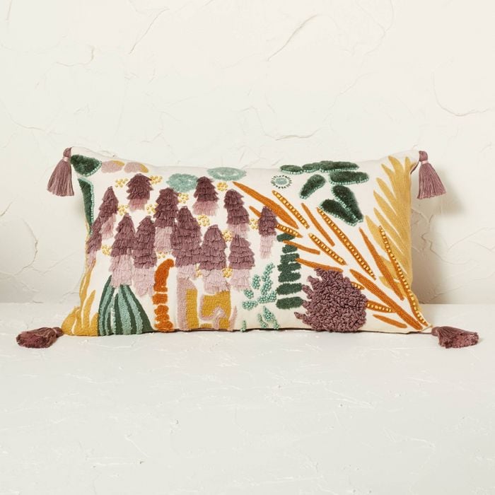 Patterned Pillow: Beaded and Embroidered Botanical Patterned Lumbar Throw Pillow