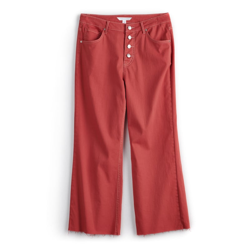 Button Front Wide Leg Crop in Fiery Red