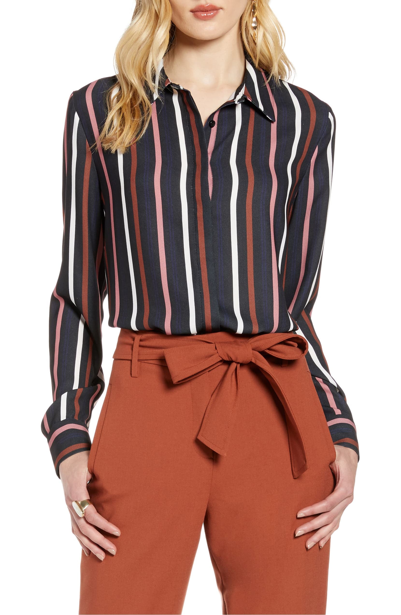 Halogen Hidden Button Long-Sleeve 
