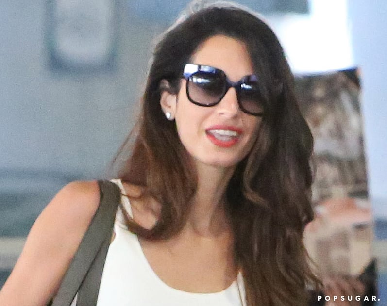 Amal Clooney Black Mules at the Airport 2018