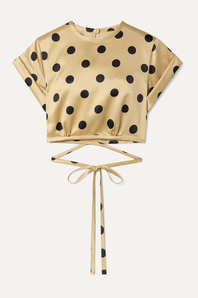 Orseund Iris Le Club Cropped Polka-Dot Satin Top