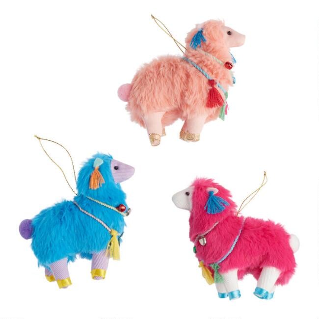 Colorful Faux Fur Llama Ornaments