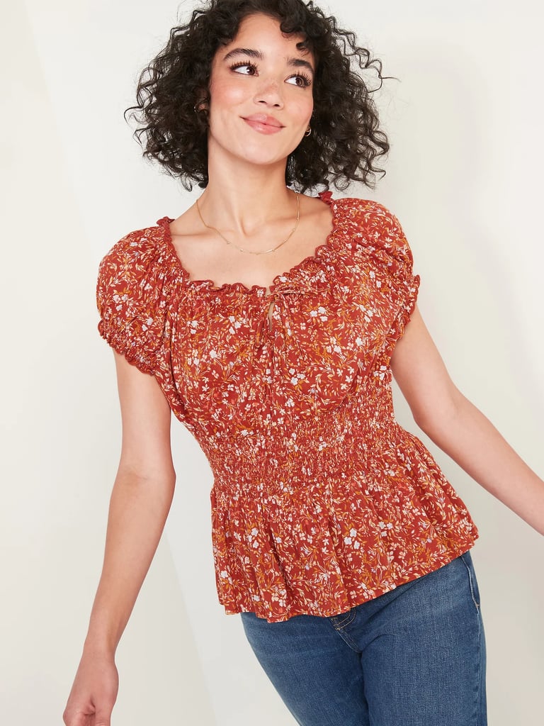 Old Navy Puff-Sleeve Floral-Print Smocked Peplum Blouse