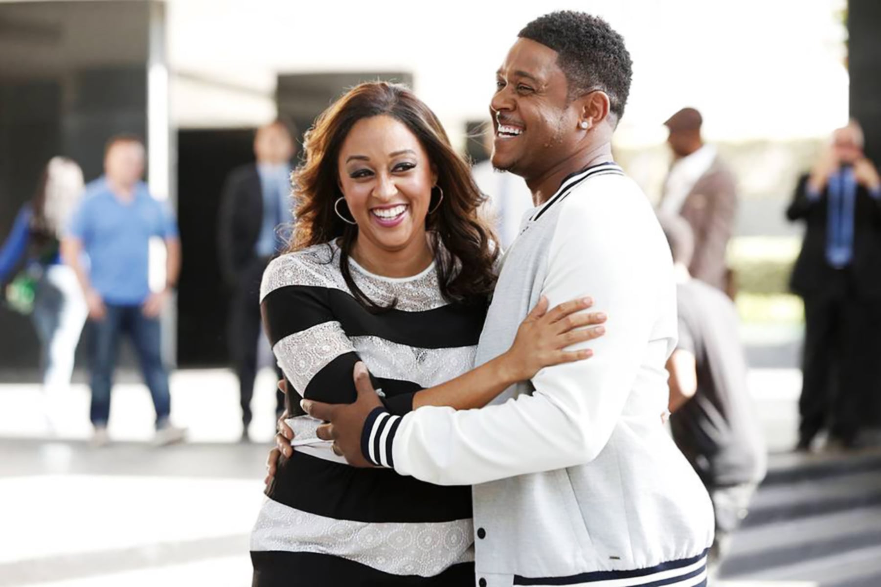 THE GAME, (from left): Tia Mowry, Pooch Hall, 'Pow Pow Pow!!', (Season 9, ep. 910, aired Aug. 5, 2015). photo: Tyler Golden / BET / Courtesy: Everett Collection