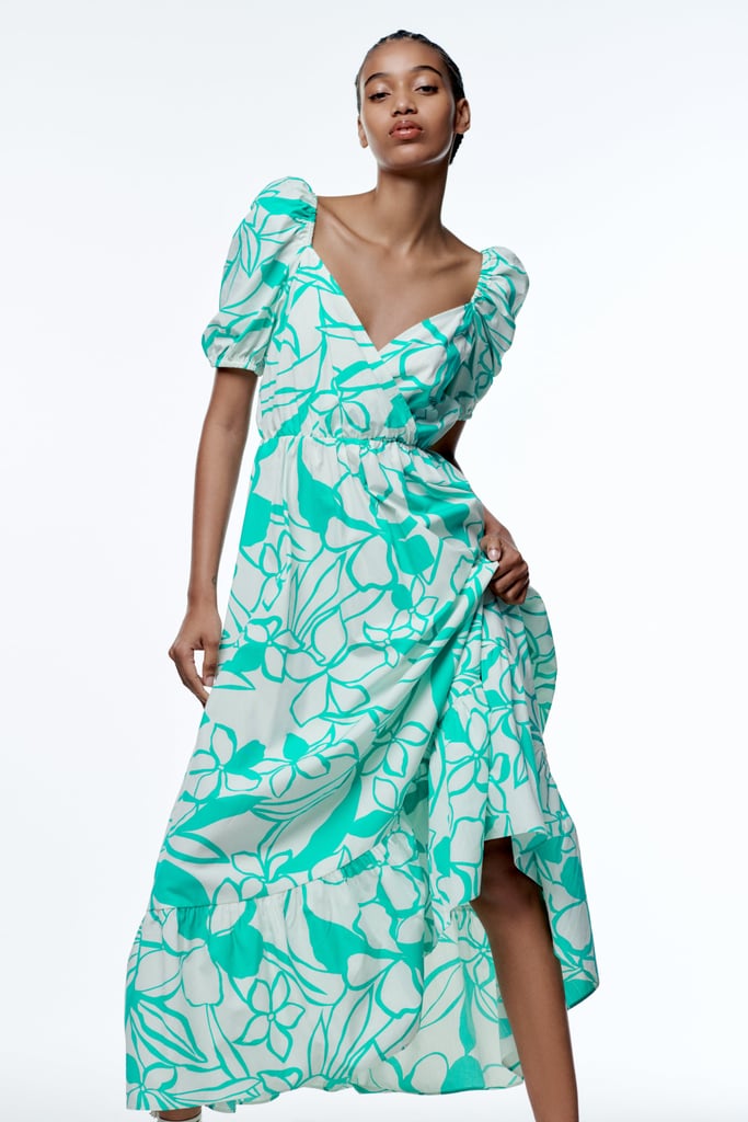A Puff-Sleeved Midi Dress: Zara Printed Poplin Dress
