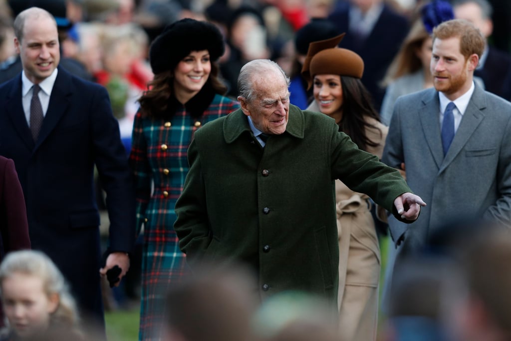 Prince Philip arrived to the Christmas Day church service in 2017 with Prince William and Catherine, Duchess of Cambridge, Meghan Markle, and Prince Harry.