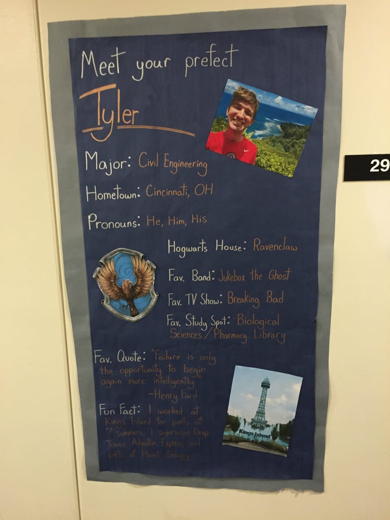"Finally, a "Meet Your Prefect" board, in Ravenclaw colors. Thanks for checking it out!"