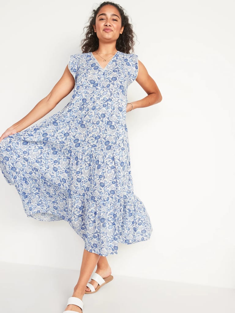 Old Navy Tiered Floral-Print Midi Swing Dress