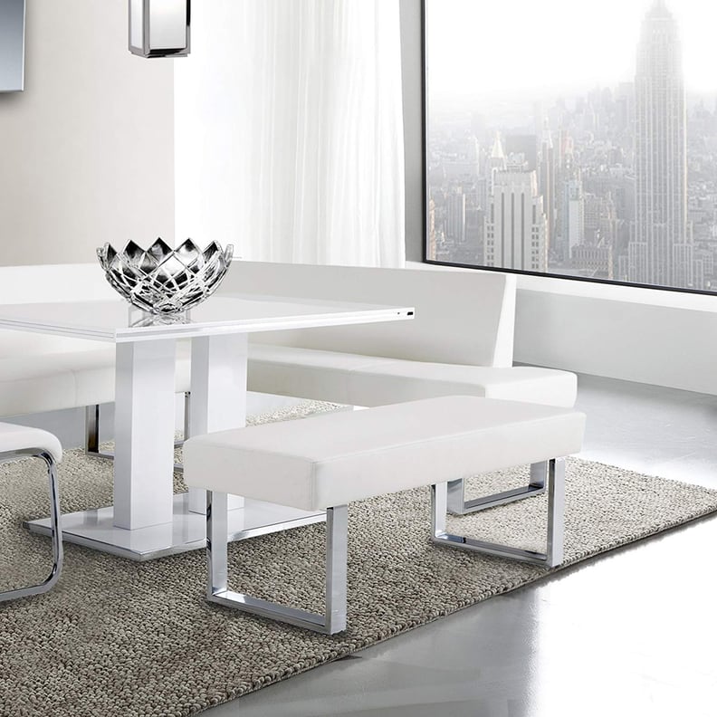 Armen Living Amanda Bench in White and Chrome Finish