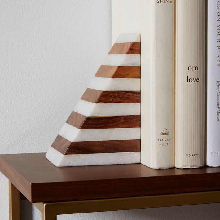 West Elm Striped Marble + Wood Bookend ($49)