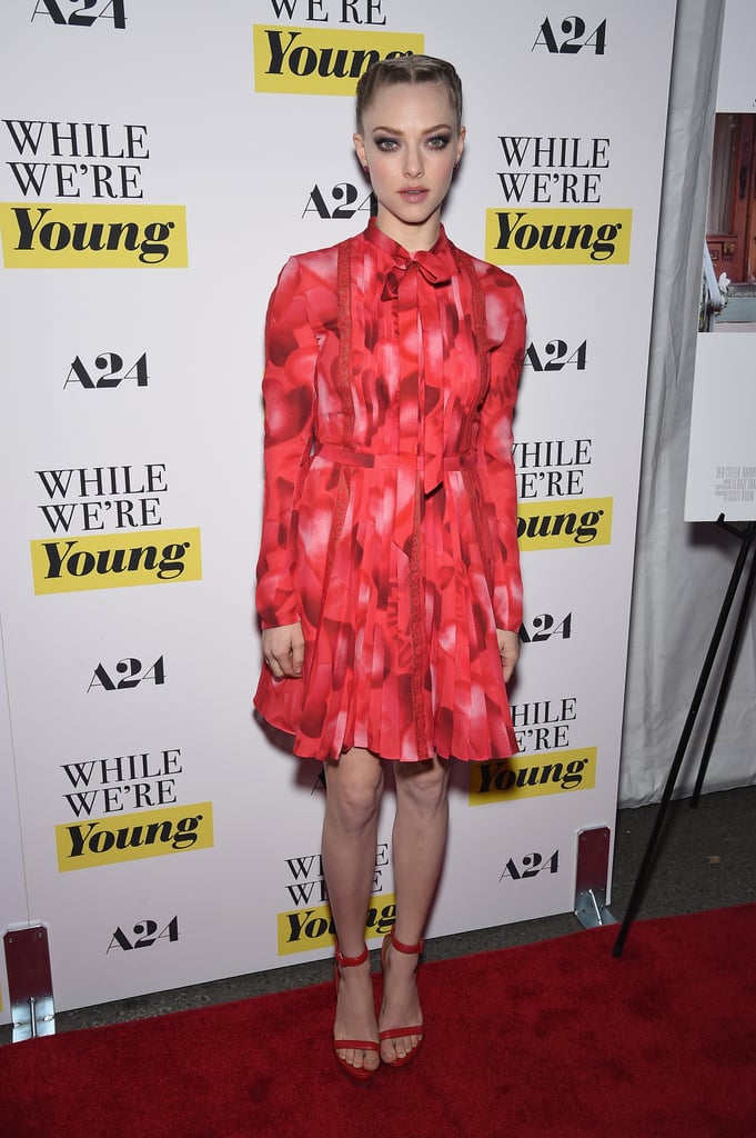 Amanda Seyfried showed off a stylish look at the premiere of While We're Young in NYC on Monday.