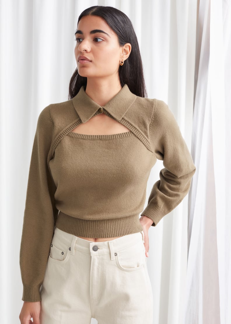 Knitted Cut-Out Collar Top