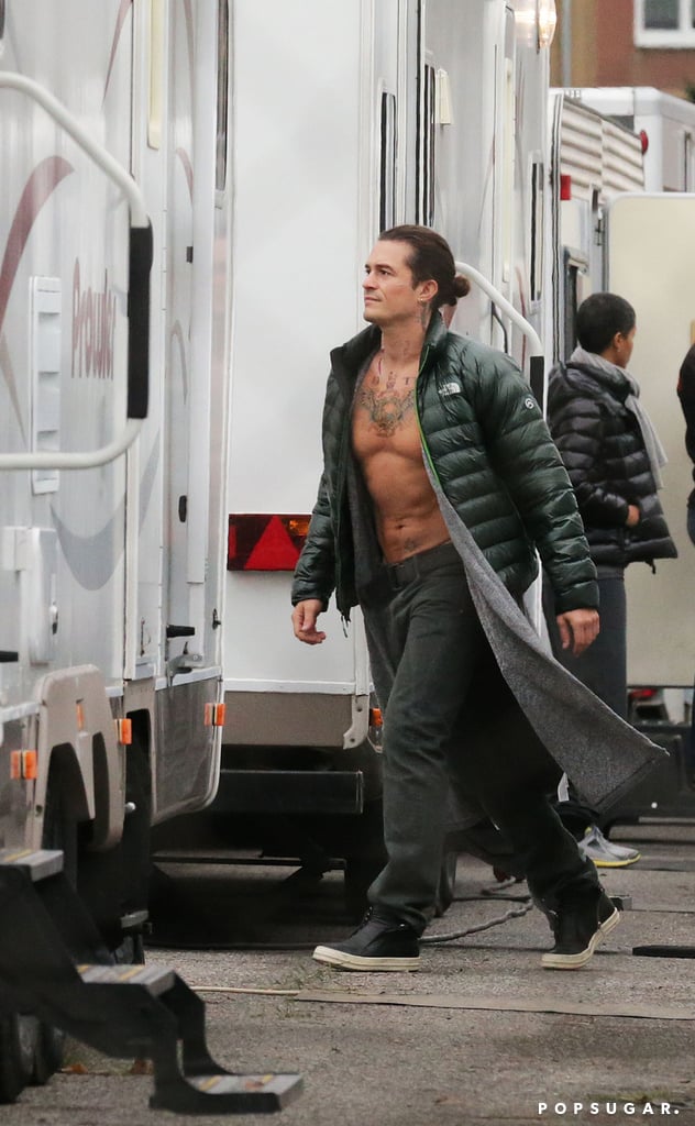 Orlando Bloom left his jacket open on the set of Unlocked in Prague, Czech Republic, on Thursday.
