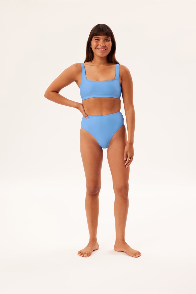 A High Waisted Bikini: Girlfriend Collective Tahoe Scoop Bikini Top and Lake High Rise Bikini Bottom