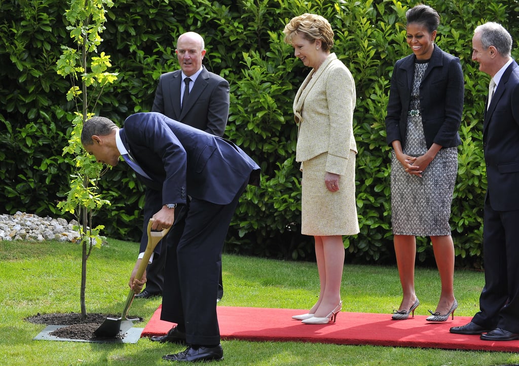 In May 2011, President Obama helped to plant a tree at Irish President Mary McAleese's residence in Dublin.