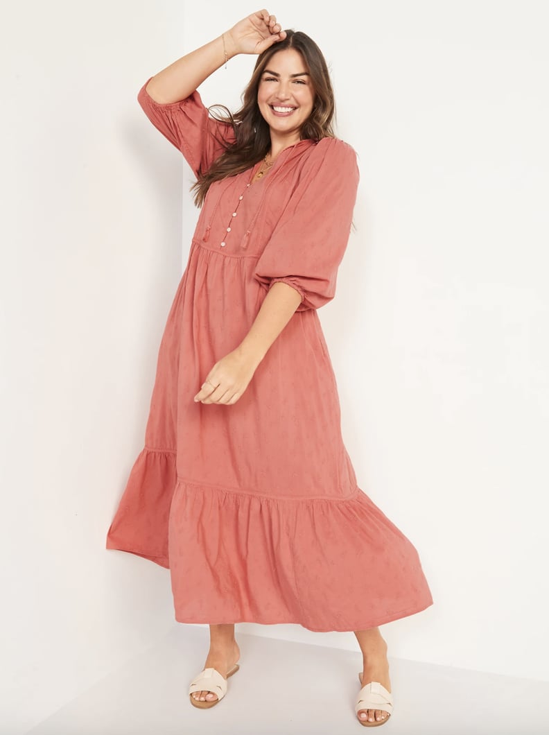 Old Navy Tie-Neck 3/4-Sleeve All-Day Maxi Swing Dress
