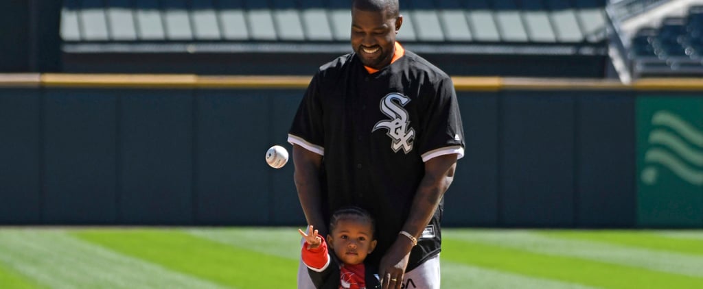 Kanye West and Saint West Throw First Pitch at Baseball Game