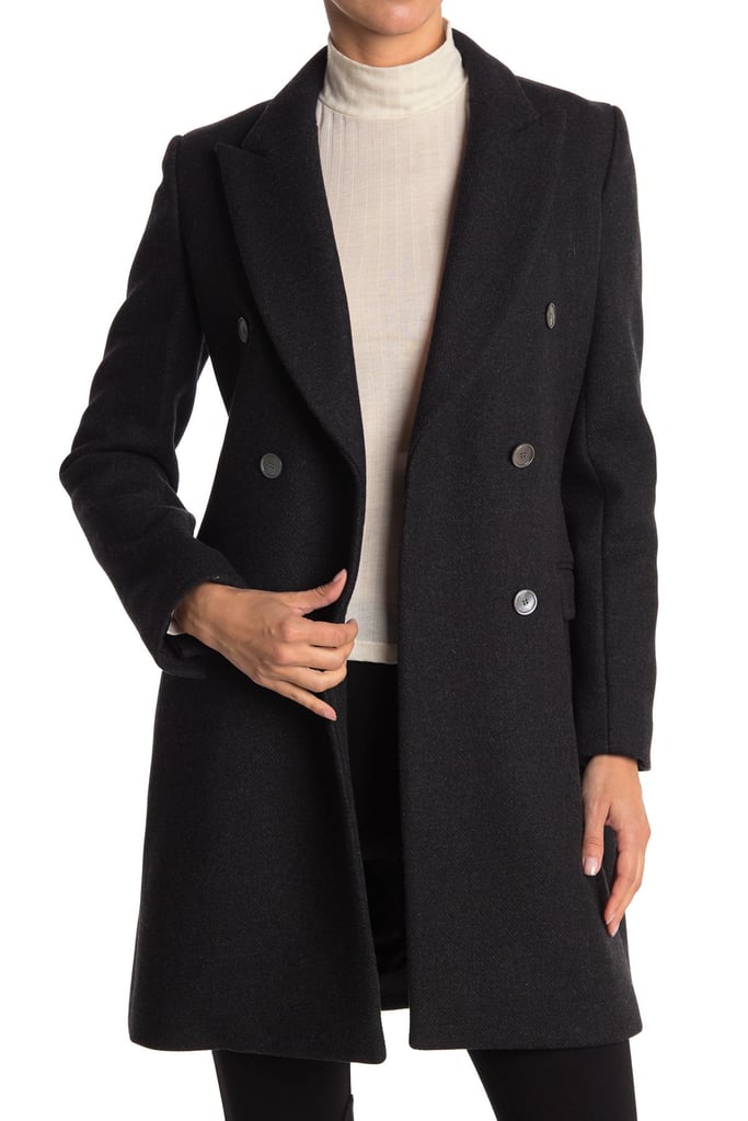 Theory Peak Lapel Double Breasted Wool Coat