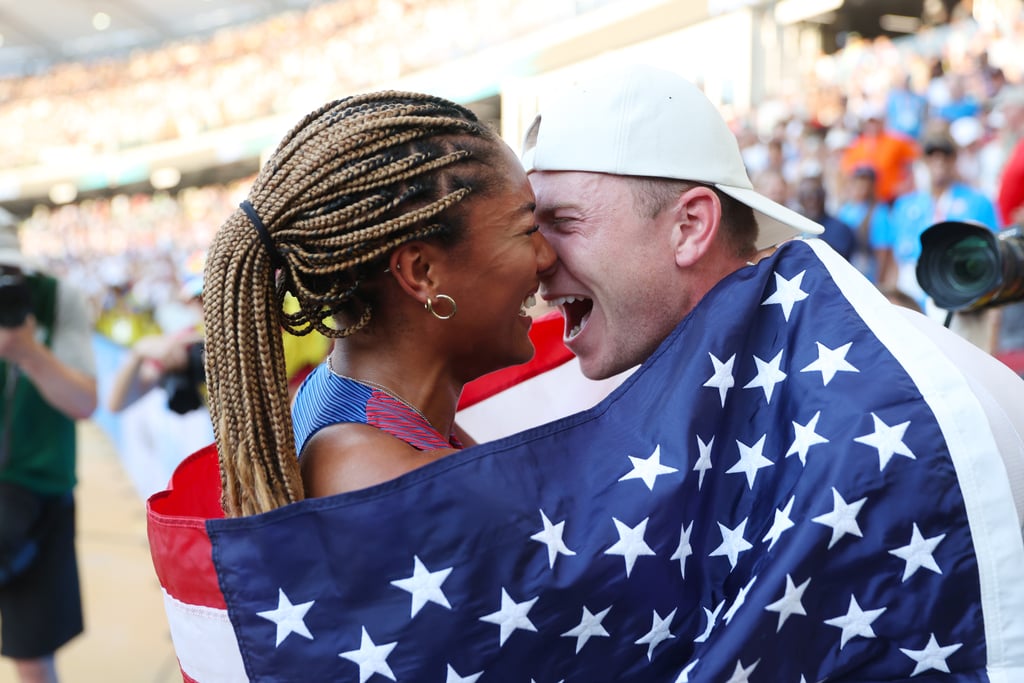 Tara Davis Kisses Hunter Woodhall After Silver Medal Win
