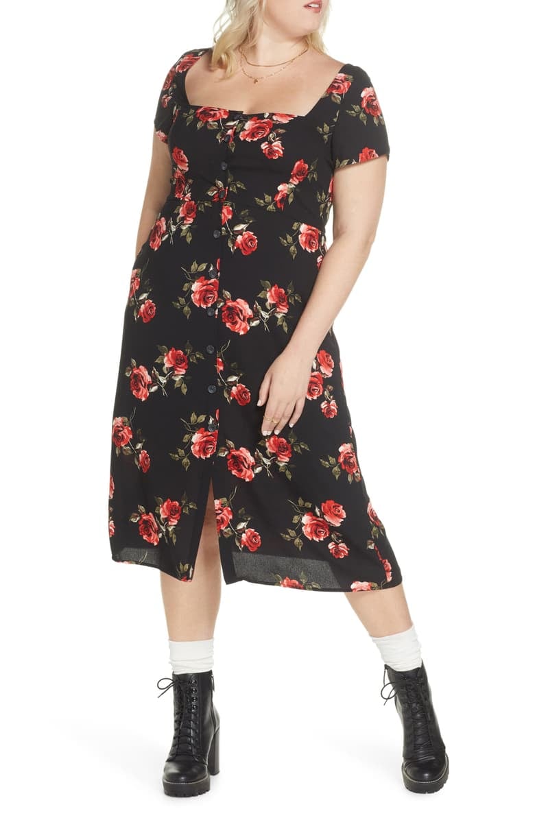 BP. x Claudia Sulewski Floral Print Button Front Midi Dress