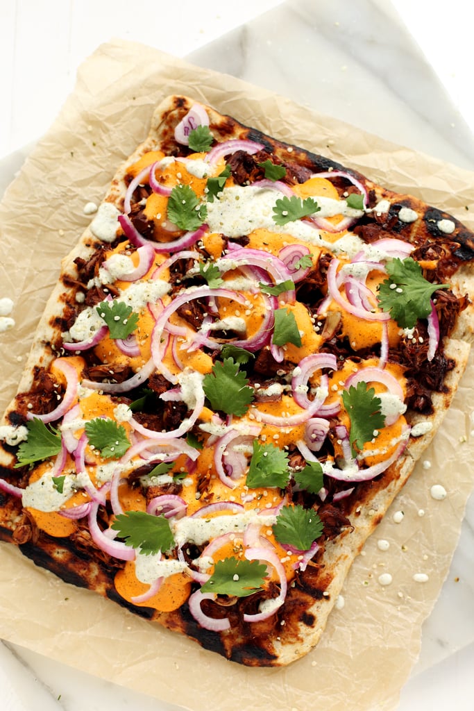 Grilled Vegan BBQ Jackfruit Pizza With Hemp Seed Cheddar