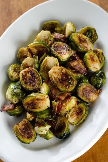 Bacon Roasted Brussels Sprouts with Honey Mustard