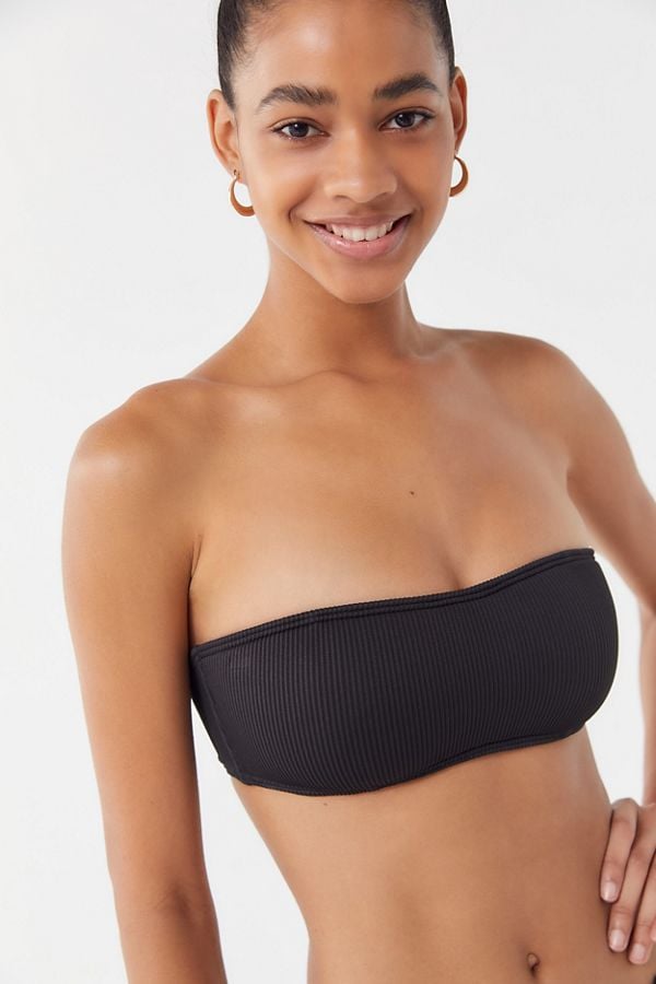 black ribbed bandeau bikini top