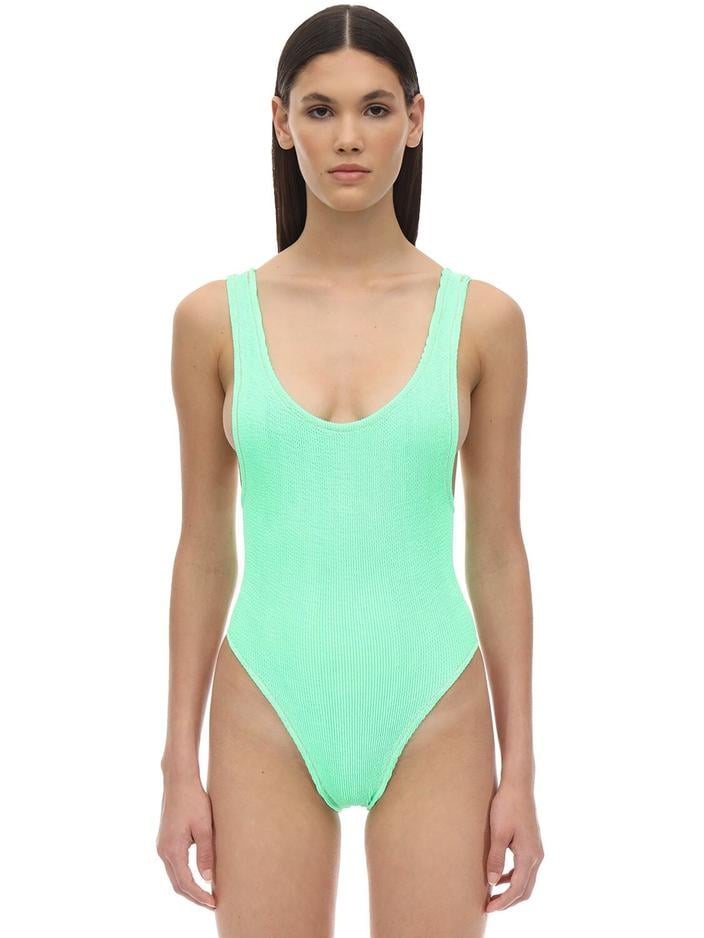 Reina Olga Seersucker One-Piece Green Swimsuit