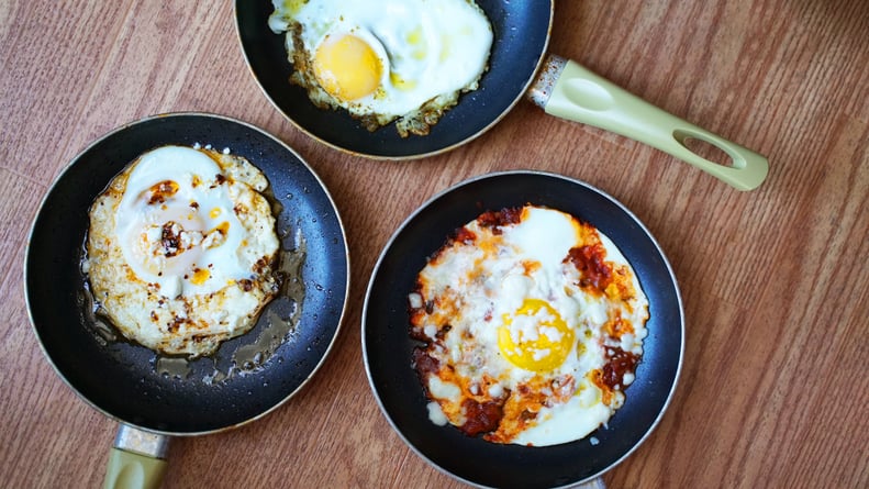 three types of fete fried eggs from tiktok